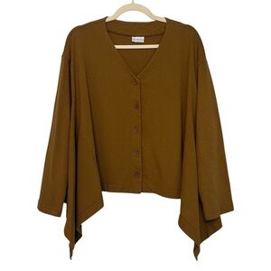 Pacific Cotton by Bryn Walker Asymmetrical Hem Cardigan Tan Brown XS Lagenlook